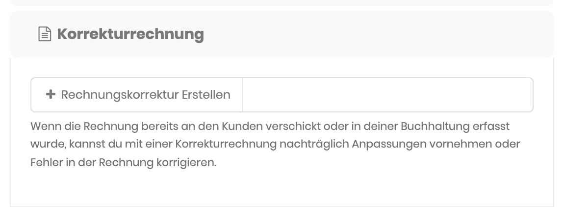 Bereich Korrekturrechnung im Reiter Dokumente eines Auftrags