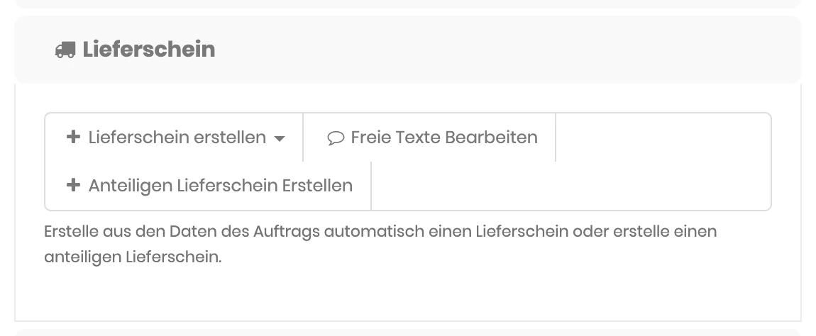 Bereich Lieferschein im Reiter Dokumente eines Auftrags