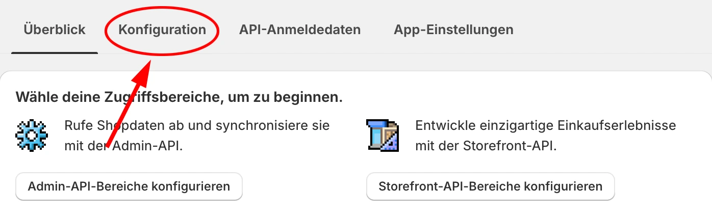 Konfiguration der App mit dem Abschnitt Admin-API-Integration