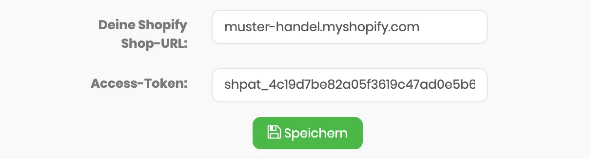 Formular in billware mit Shopify Shop-URL und Access-Token