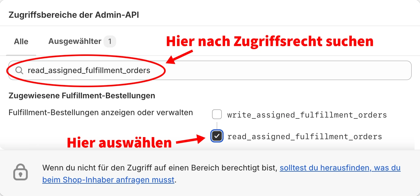 Suche nach einem Zugriffsrecht in den Zugriffsbereichen der Admin-API