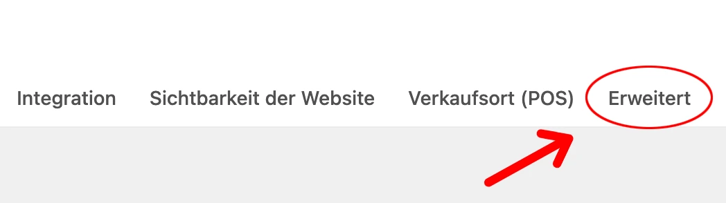 Einstellungen von WooCommerce mit dem Reiter Erweitert