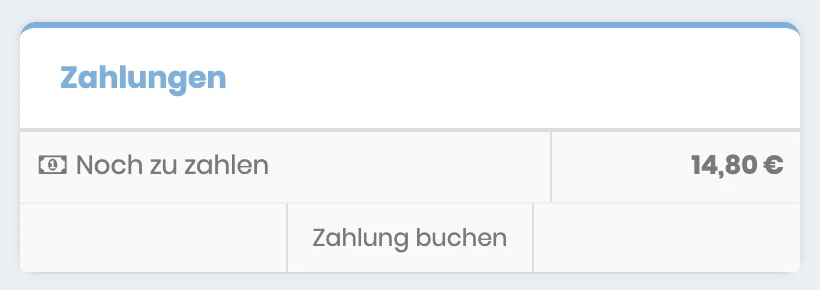 Bereich Zahlungen eines Auftrags mit dem offenen Betrag