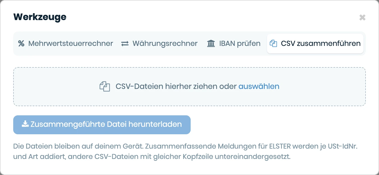 Werkzeug CSV zusammenführen mit dem Feld für die Dateien