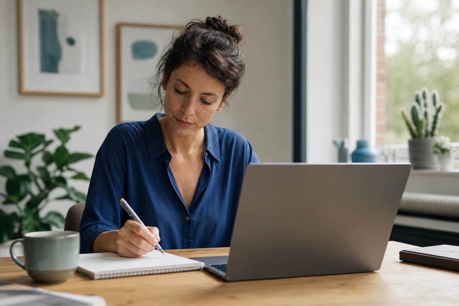 Freelancerin schreibt eine Rechnung am Laptop